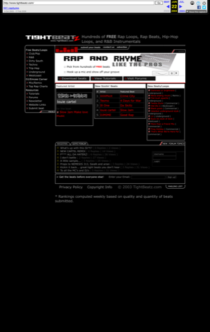 Cropped Wayback screenshot derivative of the June 2004 TightBeatz homepage