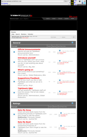 Cropped Wayback screenshot derivative of the January 2007 TightBeatz 2 forum index